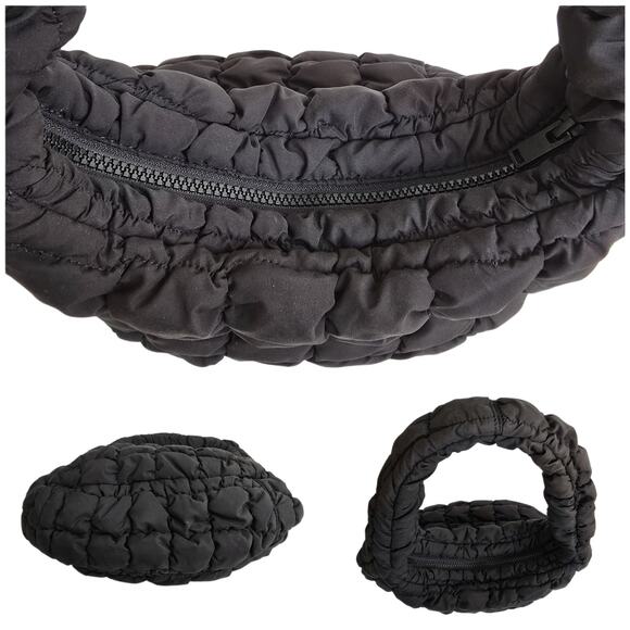 COS Quilted Mini Bag Black Puffer Purse Zip Top Hobo Handbag - Picture 4 of 9